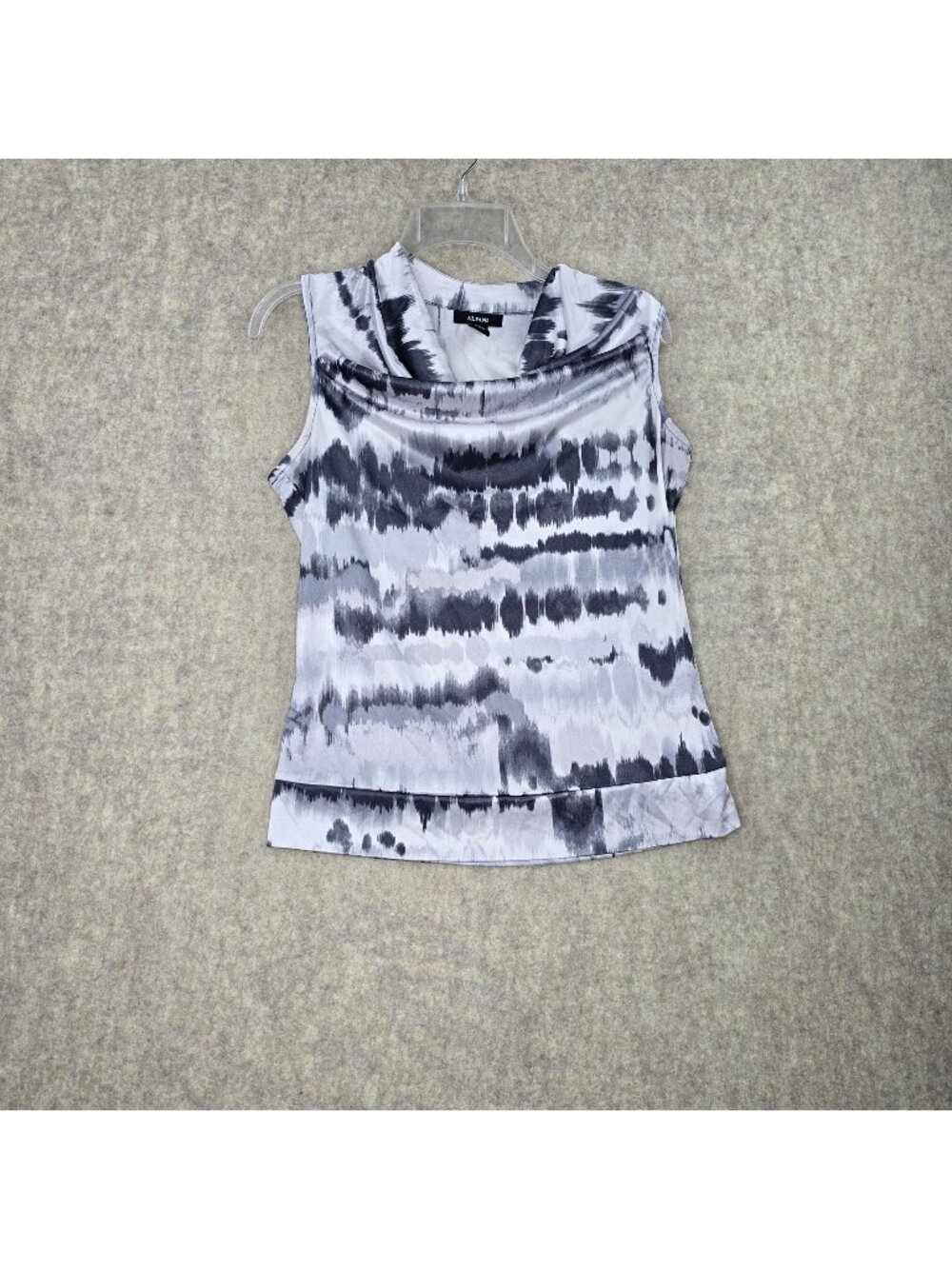 Alfani Women Sleeveless Tie-Dye Print Gray & Black Size M Polyester Cowl Neck